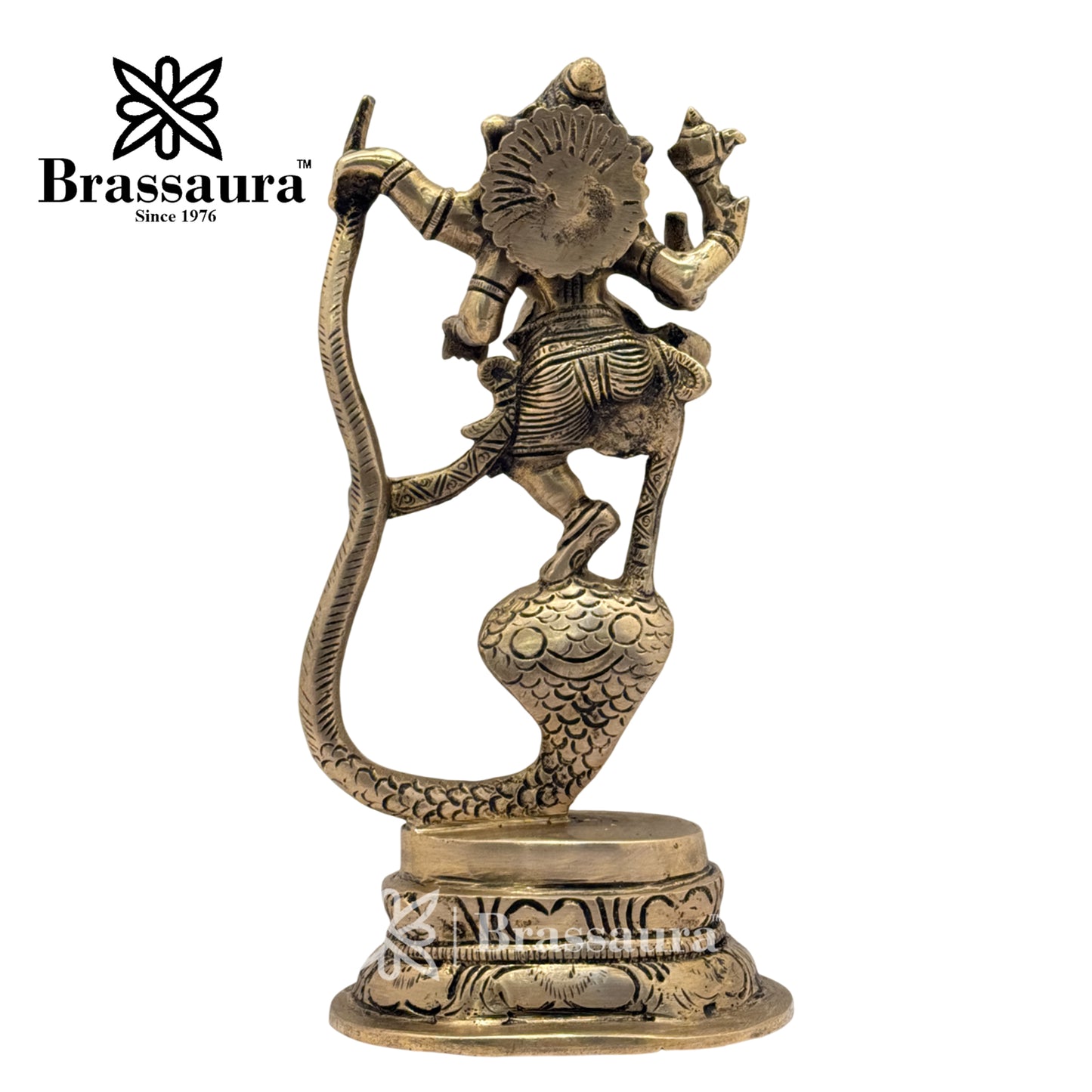 Brassaura™ Brass Black Patina Work Ganesha Idol for Home and Decor | Weight 1.8 Kgs | Height 9.06 Inches