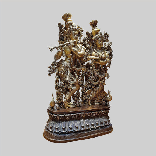Brassaura® Radha Krishna Divine Couple Statue | Two-Tone Finish Brass Sculpture | Height 19 Inches & Weight 37.80 Kgs