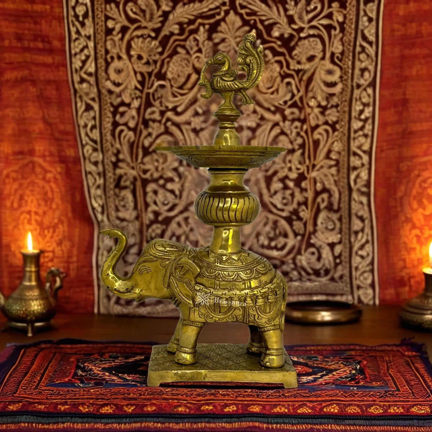 Brass Elephant Diya with Stand for Home and Decor Weight 2.9 Kg Height 29 cm