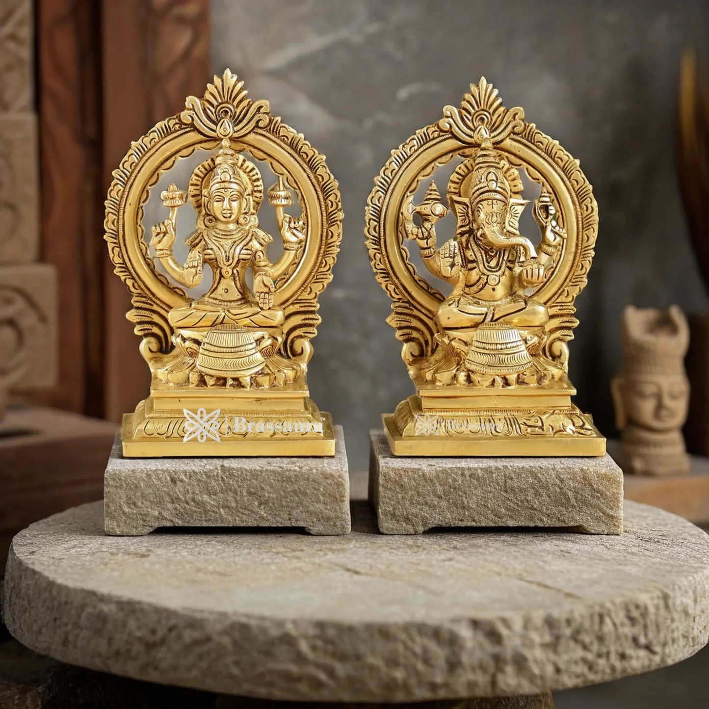 Brassaura™ Brass Laxmi Ganesh Murti – Height 7 Inches & Weight 3 Kgs | Temple & Home Idol