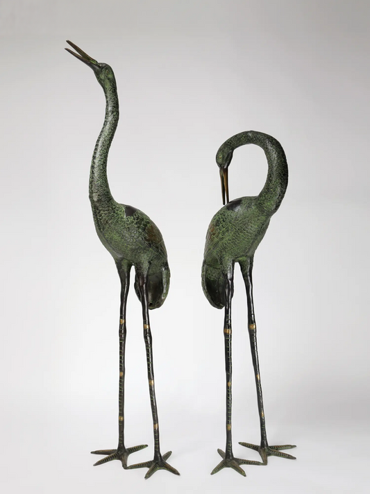 Brassaura® Pair of Crane Brass Statues | Pure Brass | Height 60 Inches & Weight 39.80 kgs