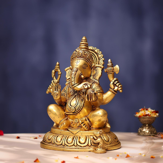 ब्रासौरा® भगवान गणेश ब्रास आइडल सजावटी मूर्ति | शुद्ध पीतल | ऊँचाई 11 इंच और वज़न 6 किलोग्राम