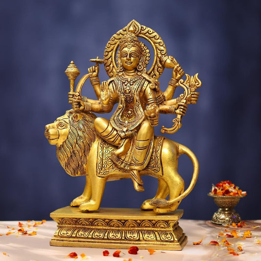 BRASS DURGA IDOL 14.3 INCHES BEAUTIFUL STATUE