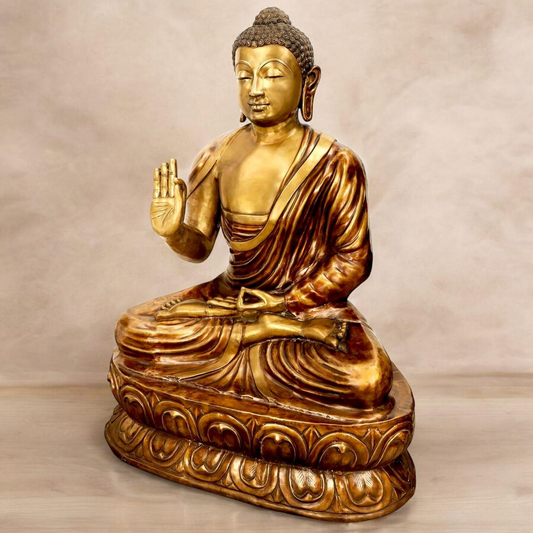 67 INCHES HANDMADE BUDDHA IN VITARKA MUDRA BRASS STATUE