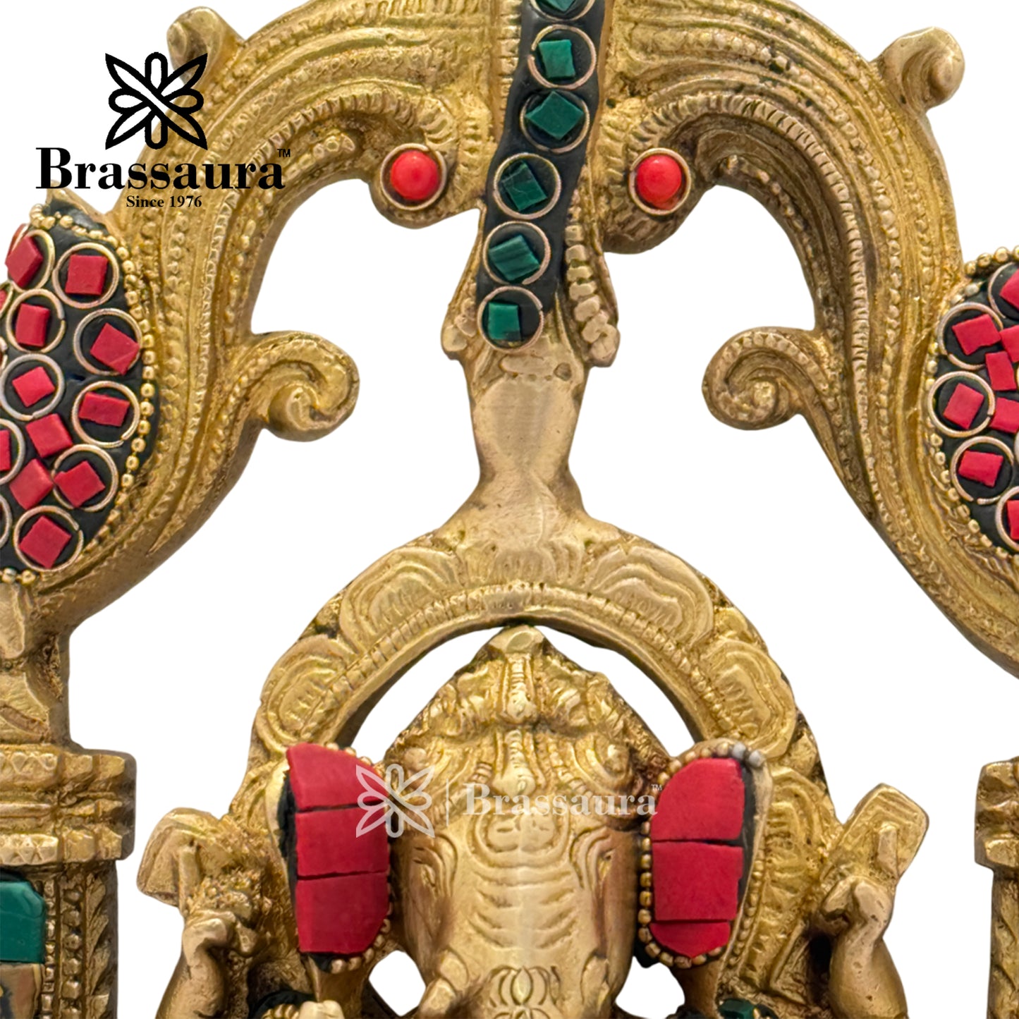 Brassaura™ Brass Gem Stone Work Ganesha Idol for Home and Decor | Weight 2.5 Kgs | Height 9.8 Inches