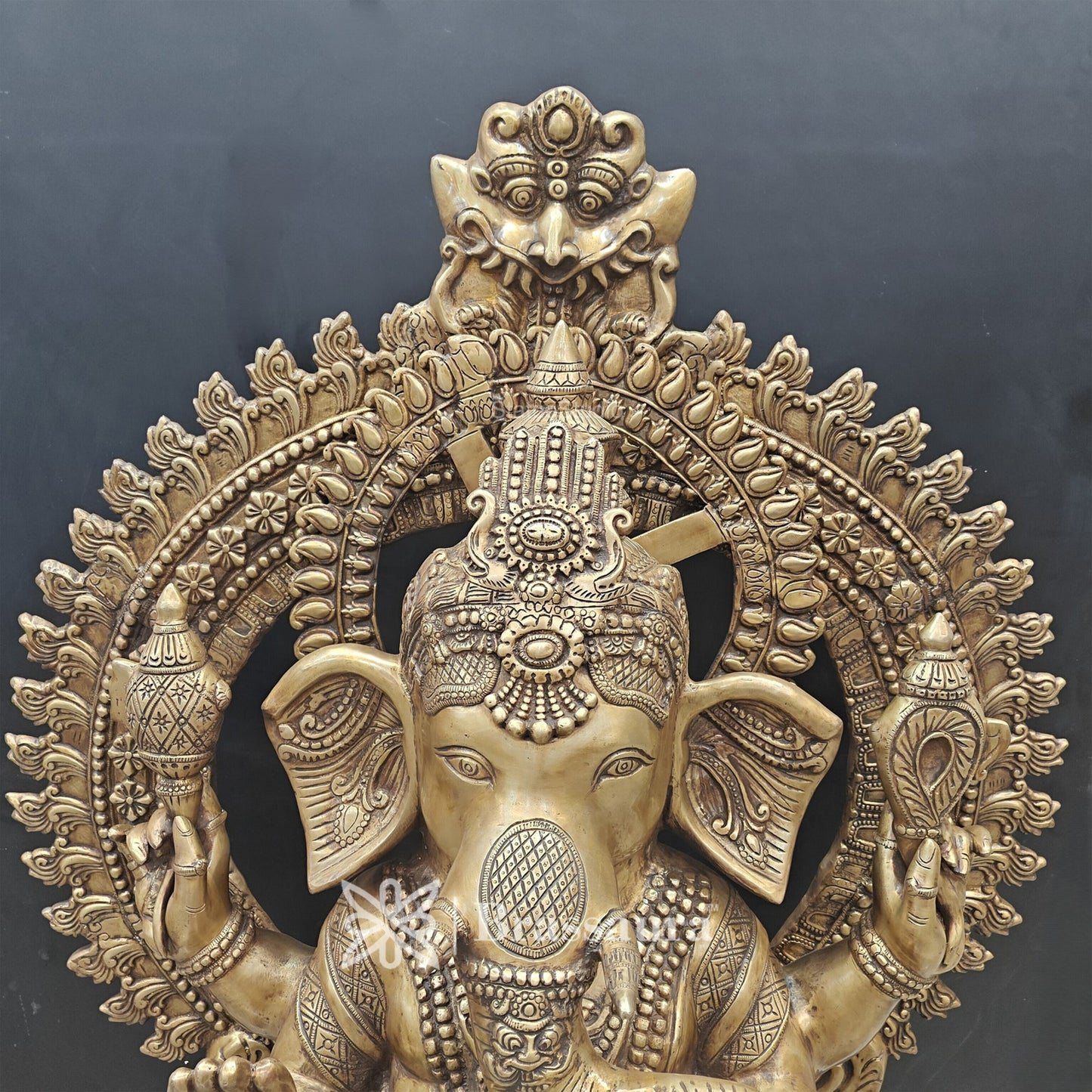 Brassaura™ Brass Big Ring Ganesha Statue for Home and Decor | Weight 130 Kgs | Height 50 Inches