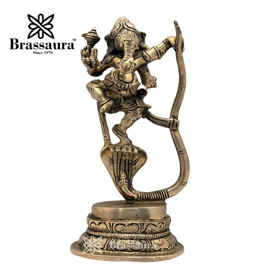 Brassaura™ Brass Black Patina Work Ganesha Idol for Home and Decor | Weight 1.8 Kgs | Height 9.06 Inches