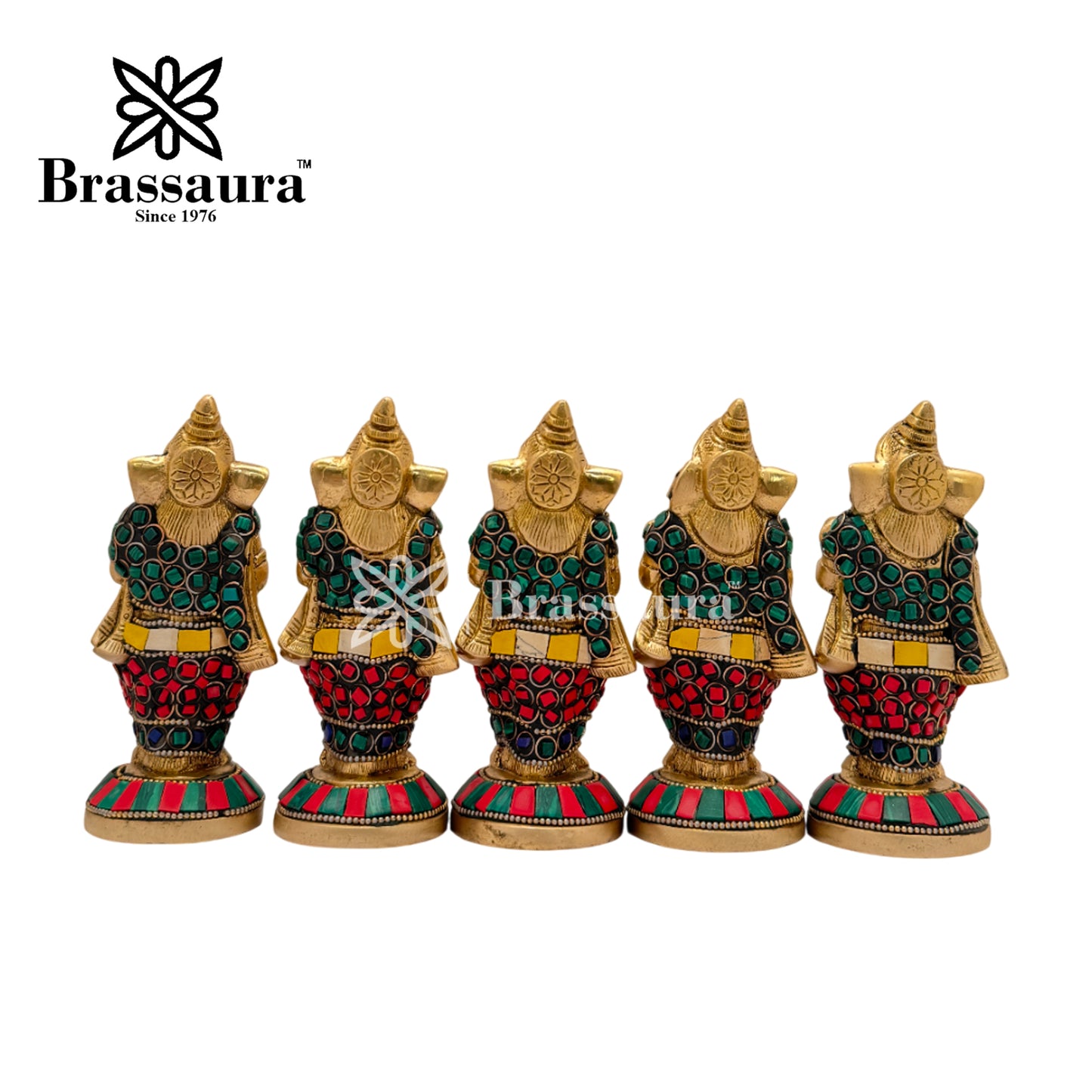 Brassaura™ Brass Work Instrumental Ganesha Idol for Home and Decor | Brass Ganesha Barat Statue  | Weight 3.3 Kgs | Height 5.1 Inches