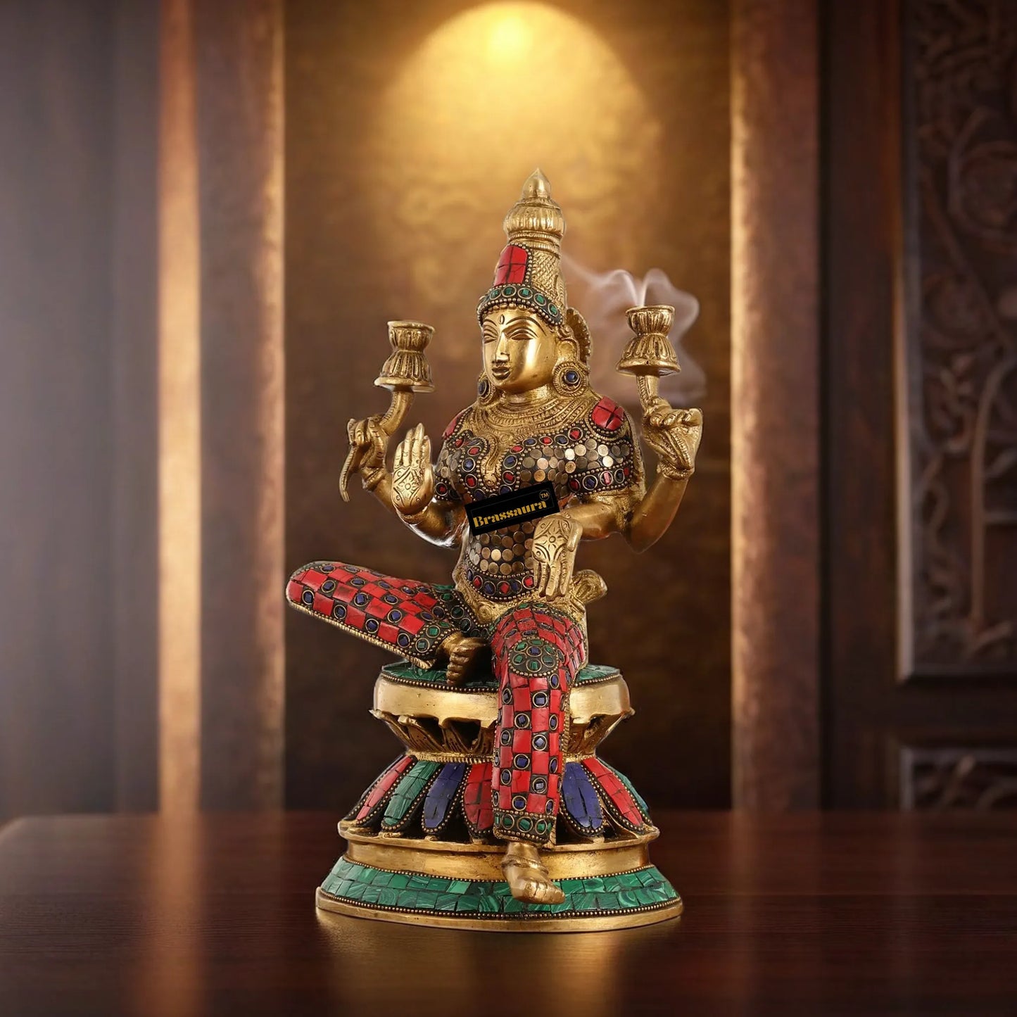 Brass Gem Stone Work Laxmi Mata for Home and Decor Height 12 Inches & Weight 4.5 Kgs