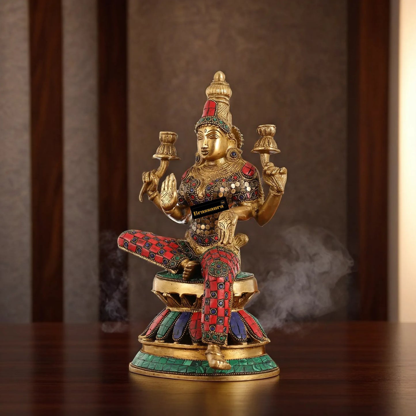 Brass Gem Stone Work Laxmi Mata for Home and Decor Height 12 Inches & Weight 4.5 Kgs