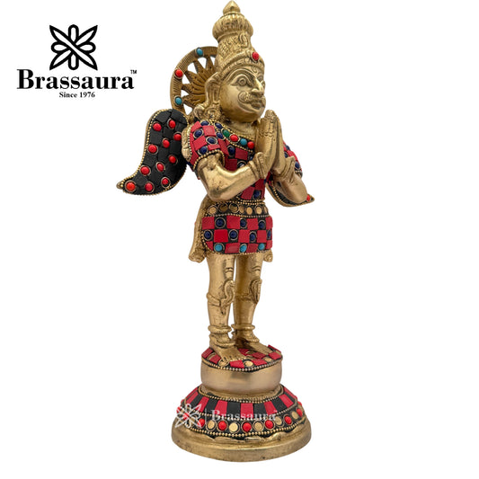 Brassaura™ Brass Gem Stone Work Garuda Idol – Height 12 Inches & Weight 3 Kgs | Vedic Home Altar Décor