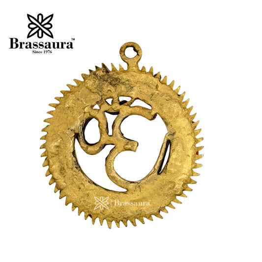 Brassaura™ Brass Gemstone Work Om Wall Hanging Idol – Height 6 Inches & Weight 0.3 Kgs | Spiritual Home Décor