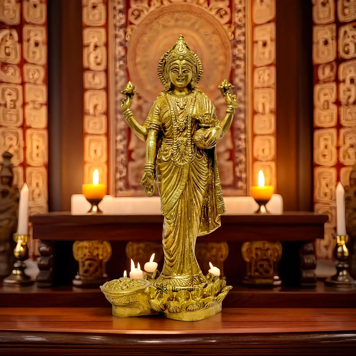 Brassaura™ Sacred Brass Laxmi Murti – Height 10 Inches & Weight 2.1 Kgs | Spiritual Home Idol