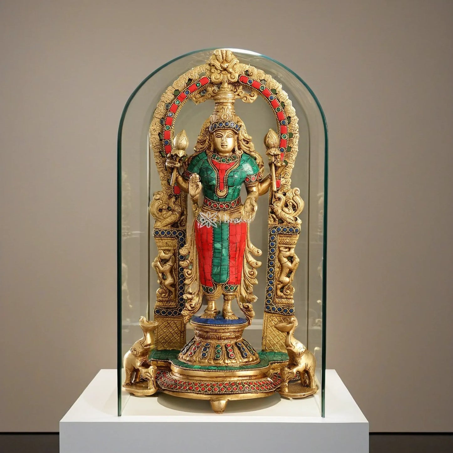 Brass Gem Stone Work Laxmi Mata for Home and Decor Height 10.5 Inches & Weight 6 Kgs