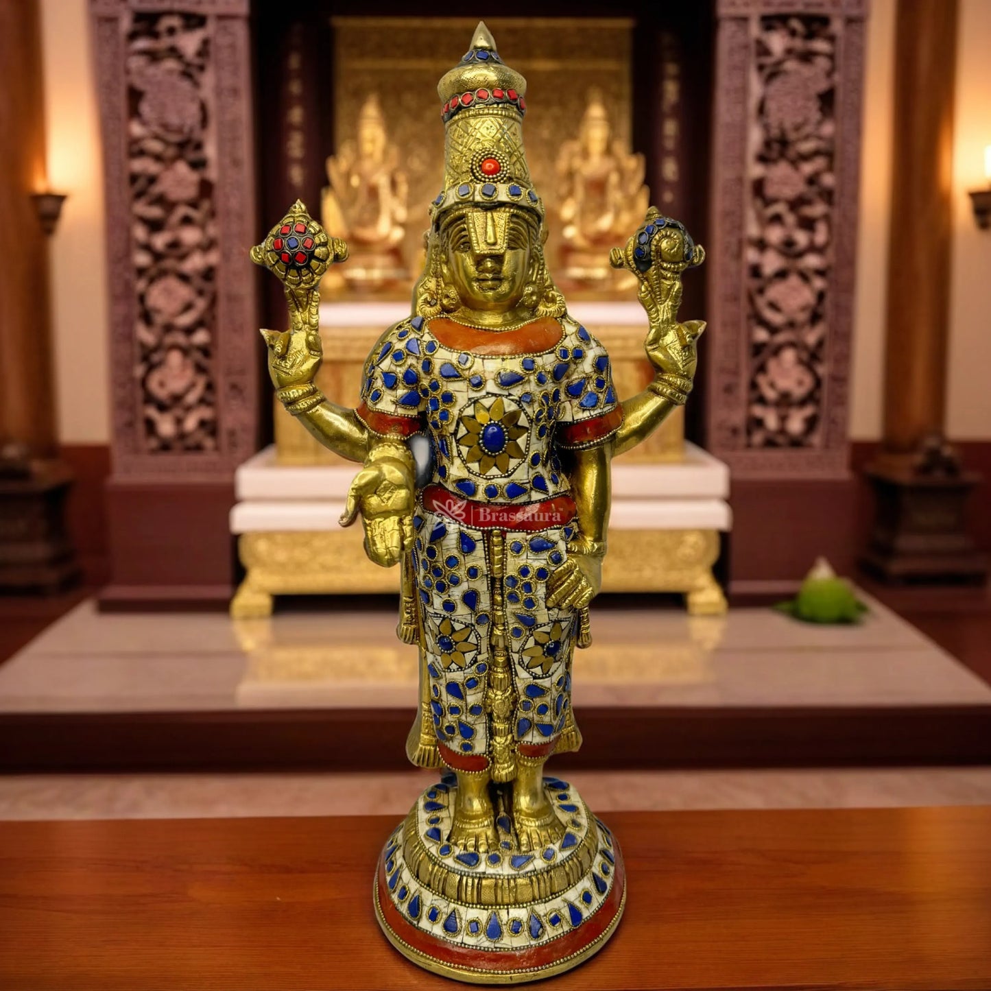 Brass Bala Ji Gem Stone Work Statue Religious Home Decor Weight 6.83 Kg Height 45 cm