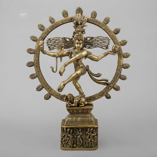Brassaura™ Brass Nataraja with Parvati Idol – 23 inch | 11.14 kg | Antique Golden Finish | Dancing Shiva & Parvati Statue for Temple & Home Decor