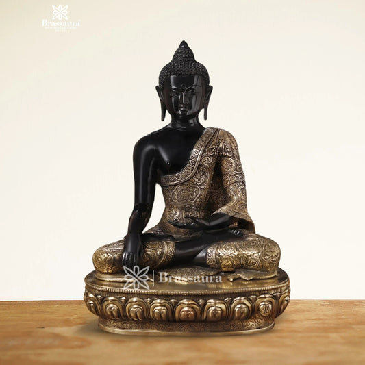 Brassaura® Black and Gold Brass Meditative Buddha | Pure Superfine Brass Handcrafted Murti | Brass Statue for Home Temple, Pooja Room | Height 22 Inches | Weight 23.6 Kg