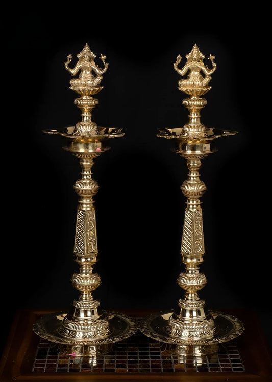 Brass Laxmi Ganesh Nilavalakku deepam Weight 10.5 Kg And Height 24 Inch