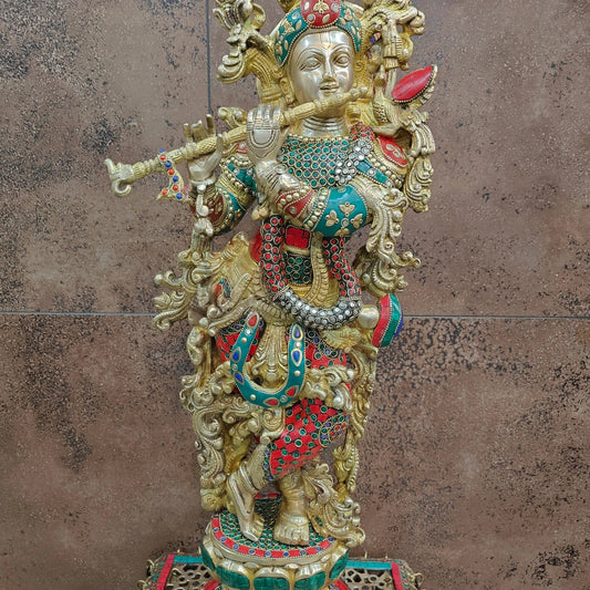Brass Gem Stone Work Krishna Weight 16 Kg And Height 29 Inch
