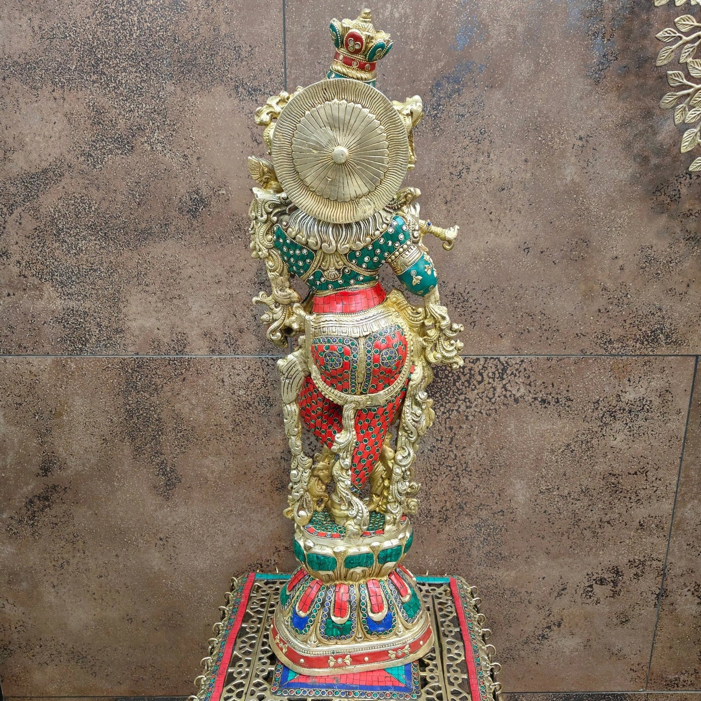 Brass Gem Stone Work Krishna Weight 16 Kg And Height 29 Inch