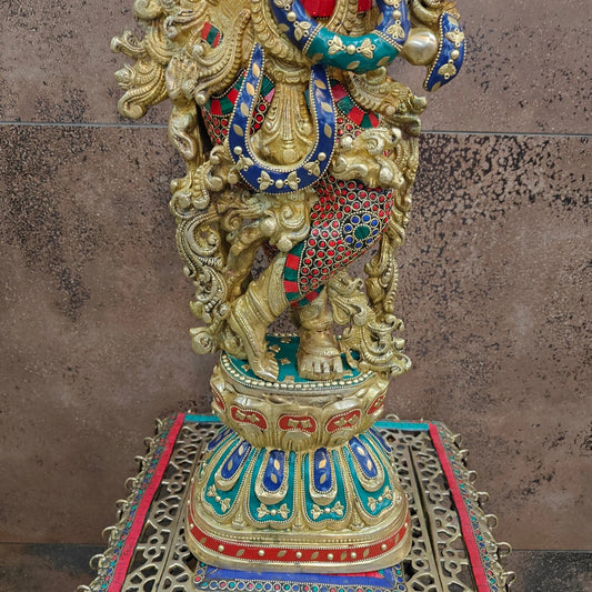 Brass Gem Stone Work Krishna Weight 16 Kg And Height 29 Inch