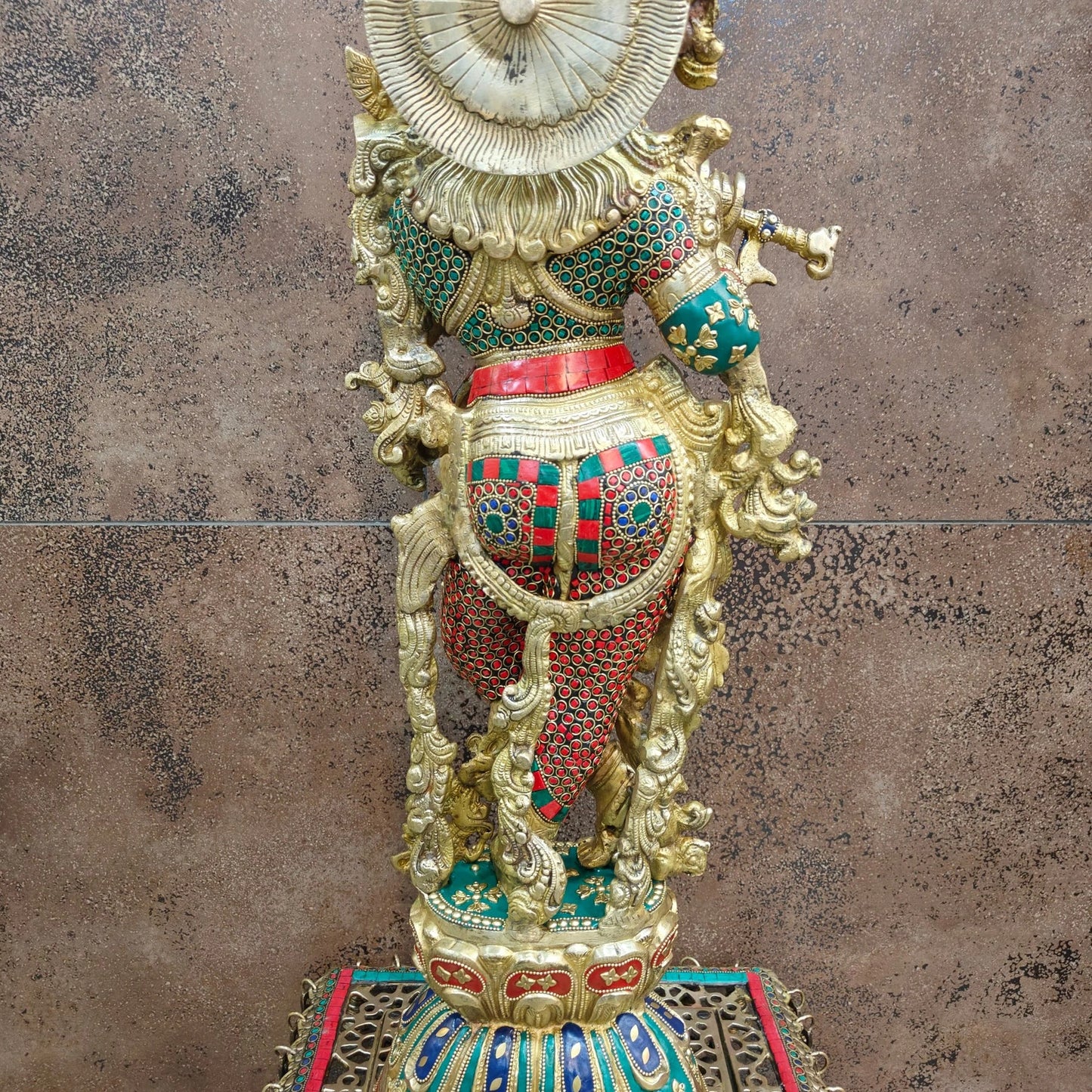 Brass Gem Stone Work Krishna Weight 16 Kg And Height 29 Inch