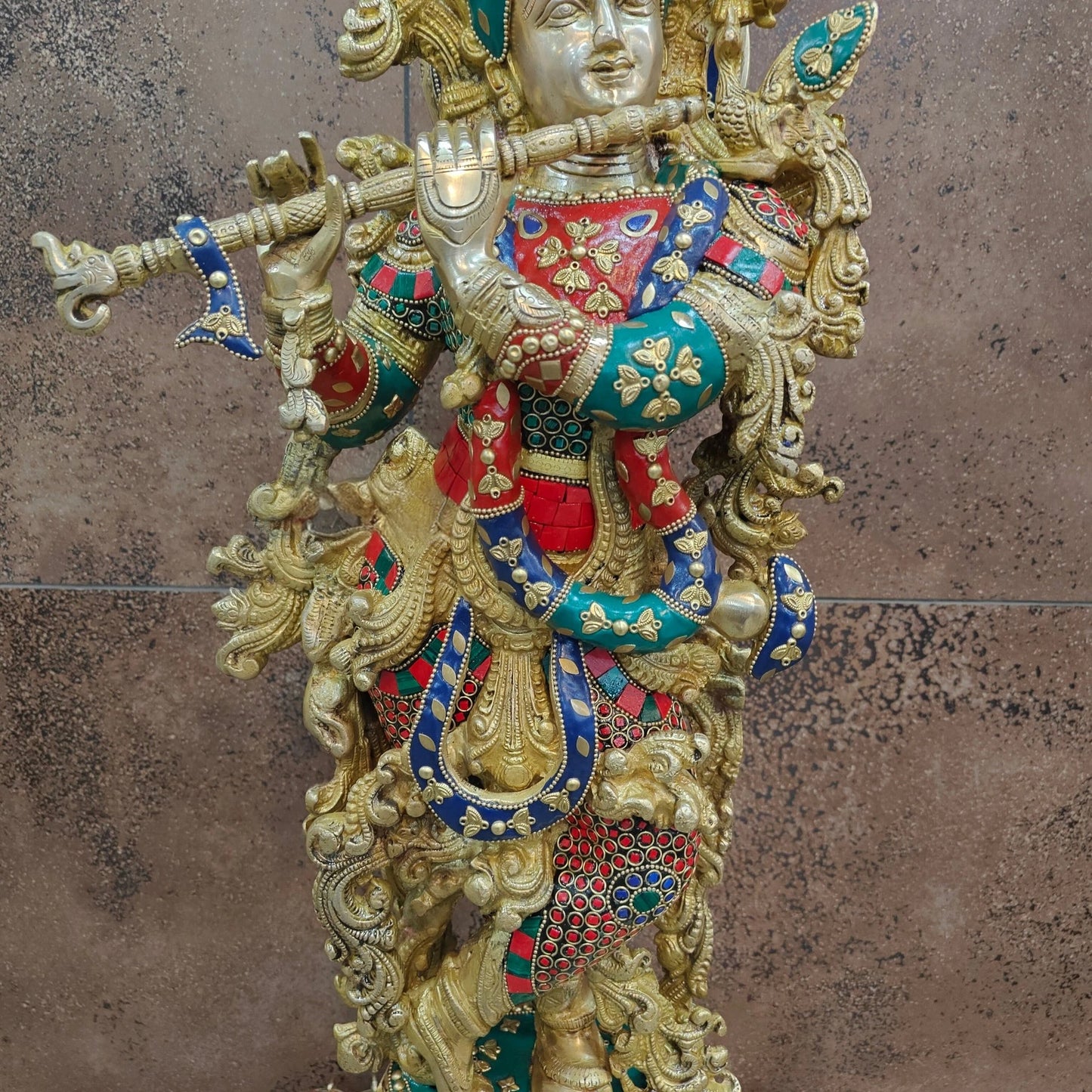 Brass Gem Stone Work Krishna Weight 16 Kg And Height 29 Inch
