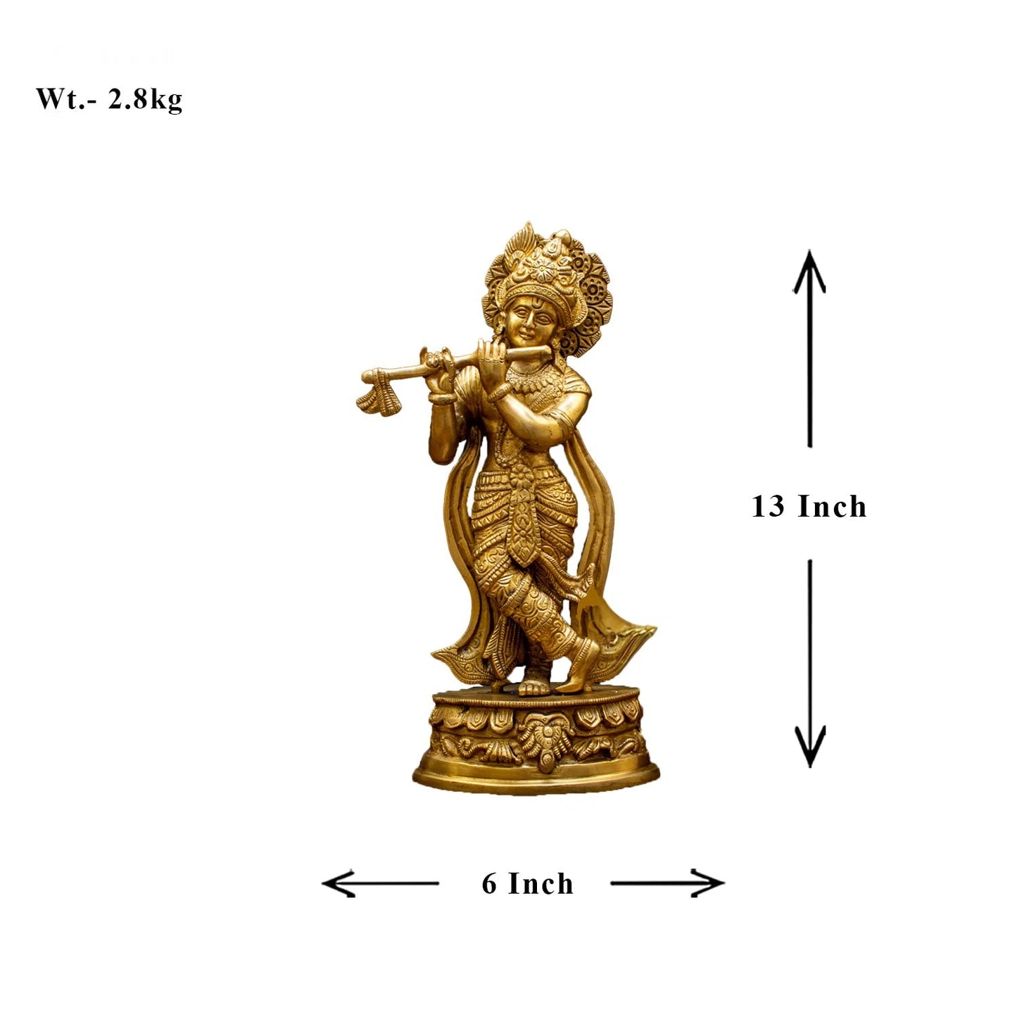 Brass Royal Golden Standing Krishna Weight 2.8 Kg And Height 13 Inch