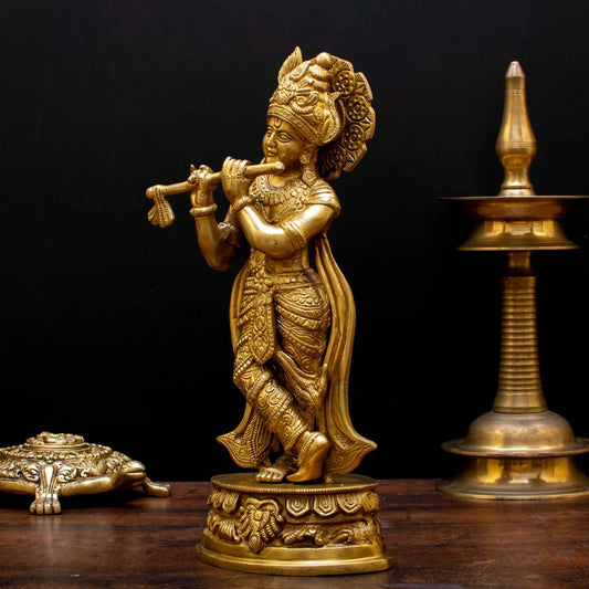 Brass Royal Golden Standing Krishna Weight 2.8 Kg And Height 13 Inch