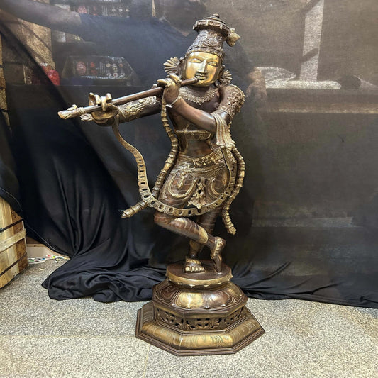 Brass Krishna Playing Flute Weight 41.5 Kg And Height 45 Inch