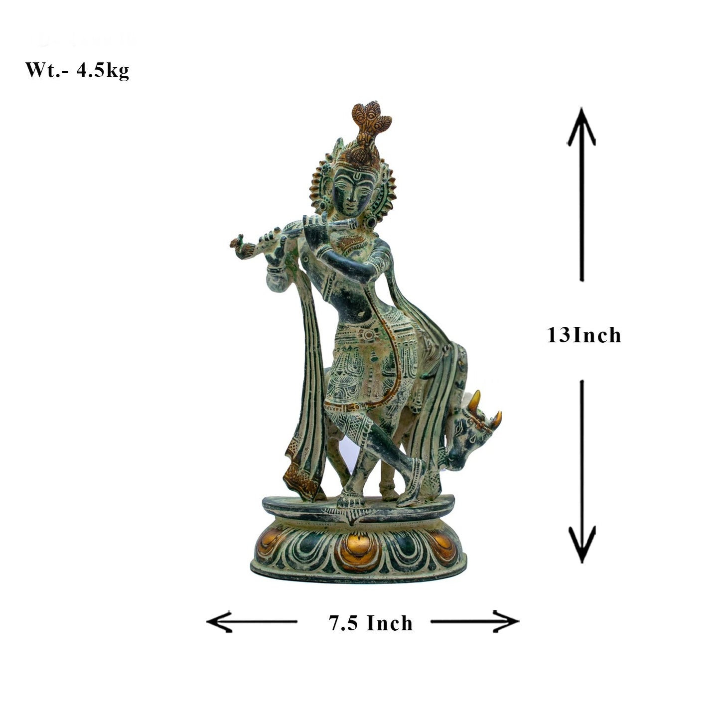 Brass Cow & Krishna Playing Flute Weight 4.5 Kg And Height 13 Inch