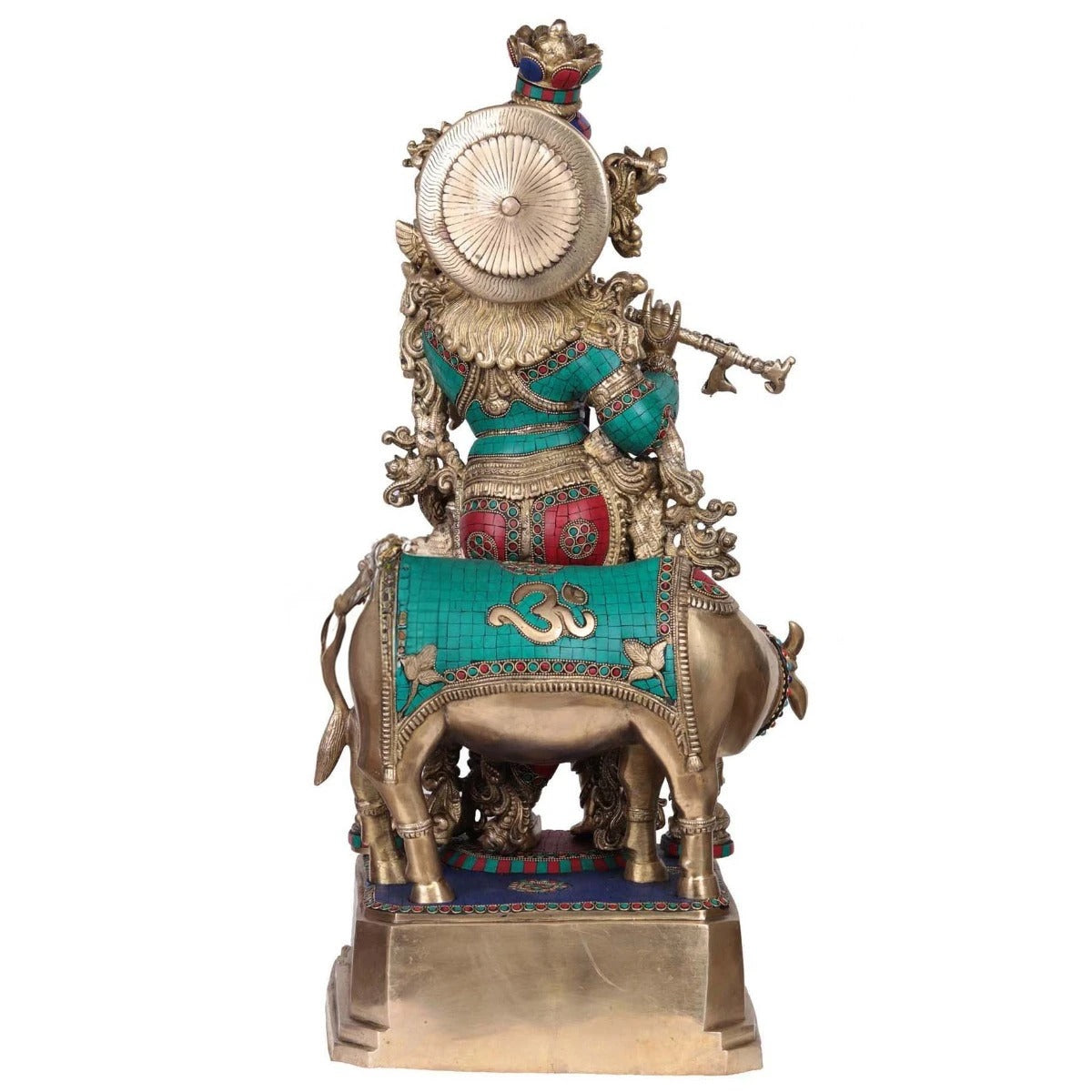 Brass Gem Stone Work Krishna Playing Flute Weight 35 Kg And Height 28 Inch