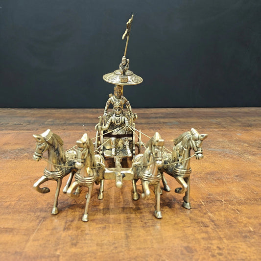 Brass Driving Chariot Krishna Weight 1.8 Kg And Height 9 Inch