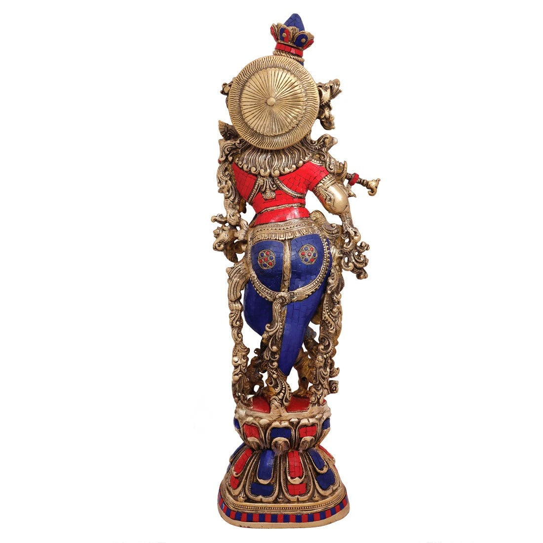 Brass Gem Stone Work Standing Krishna Playing Flute Weight 16 Kg And Height 29 Inch