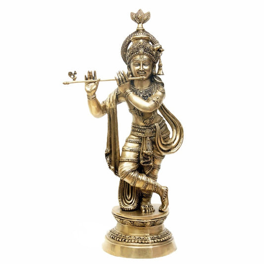 Brass Krishna Playing Flute Weight 22 Kg And Height 36 Inch