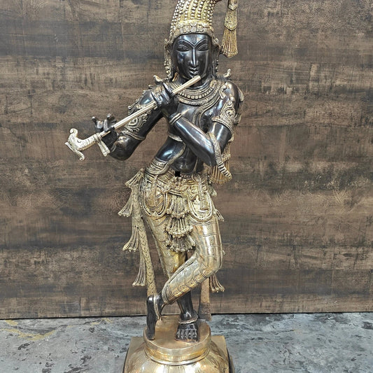 Brass Krishna Playing Flute Weight 26 Kg And Height 36 Inch