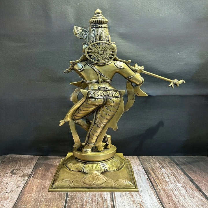 Brass Krishna Playing Flute Weight 17 Kg And Height 28 Inch