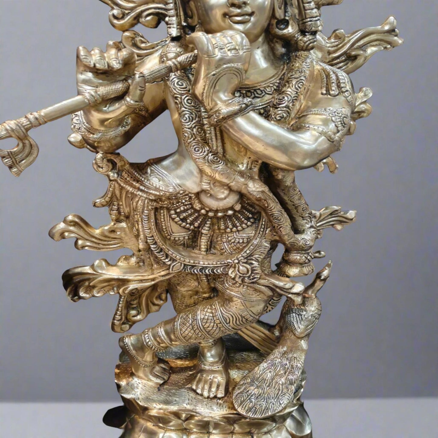 Brass Krishna Playing Flute Weight 74 Kg