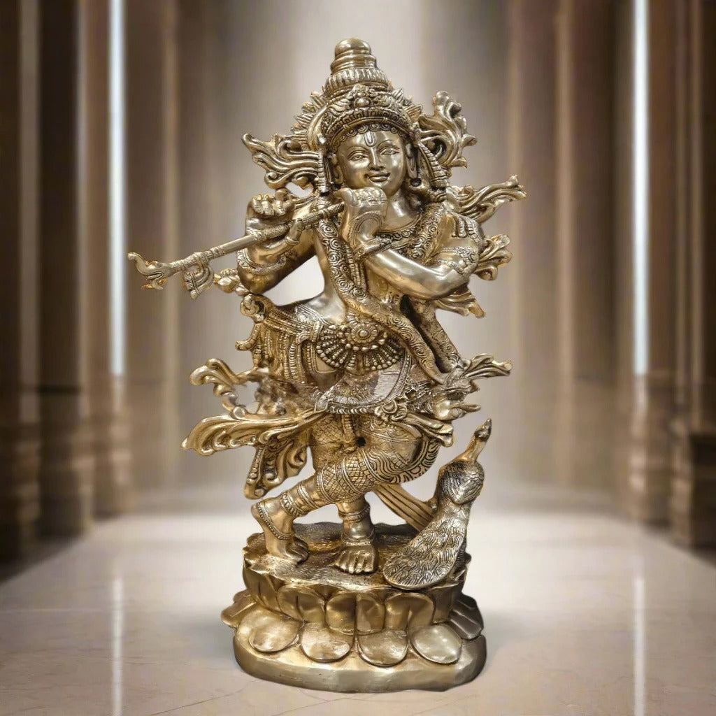 Brass Krishna Playing Flute Weight 74 Kg