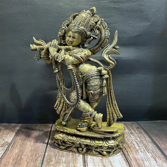 Brass Classic Krishna Playing Flute Weight 11.3 Kg And Height 23 Inch