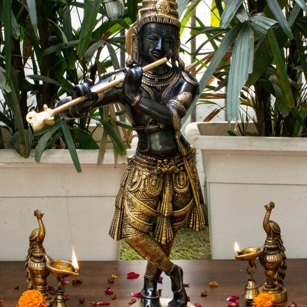 Brass Standing Krishna Weight 9.4 Kg And Height 23 Inch