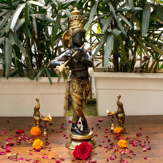 Brass Standing Krishna Weight 9.4 Kg And Height 23 Inch