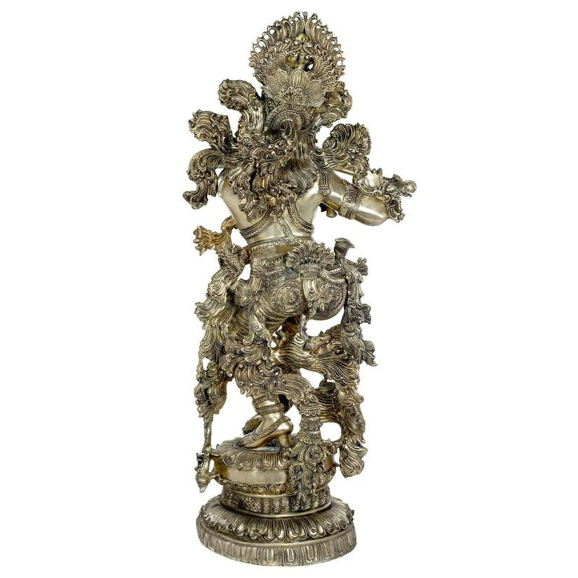 Brass Standing Krishna Playing Flute Weight 75 Kg And Height 43 Inch