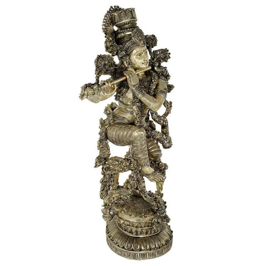 Brass Standing Krishna Playing Flute Weight 75 Kg And Height 43 Inch