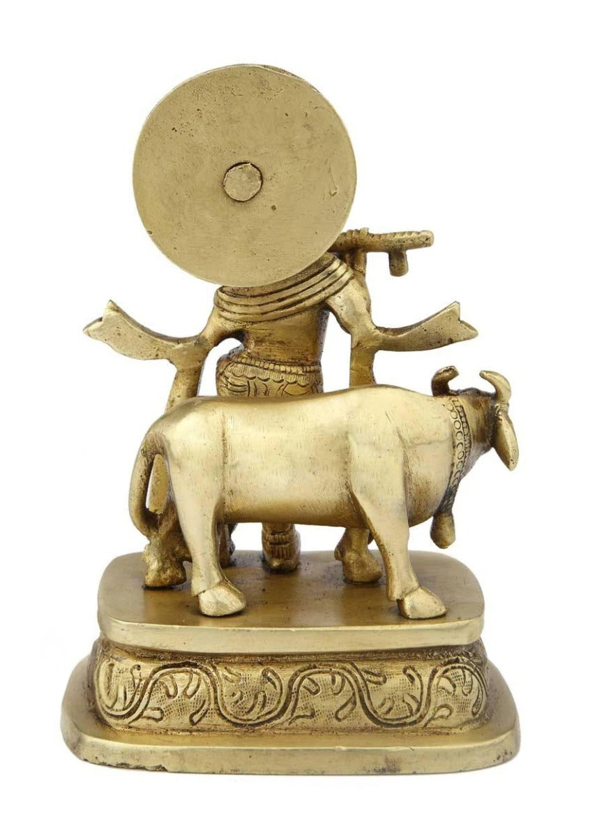 Brass Cow & Krishna Weight 1.5 Kg And Height 7 Inch