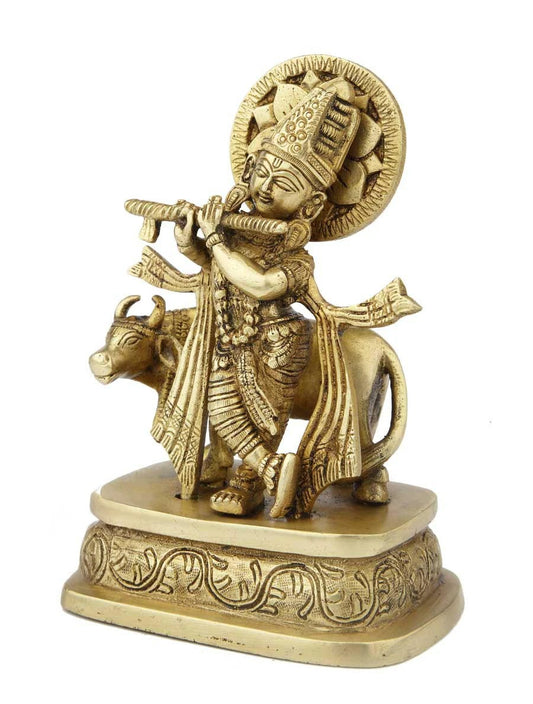 Brass Cow & Krishna Weight 1.5 Kg And Height 7 Inch