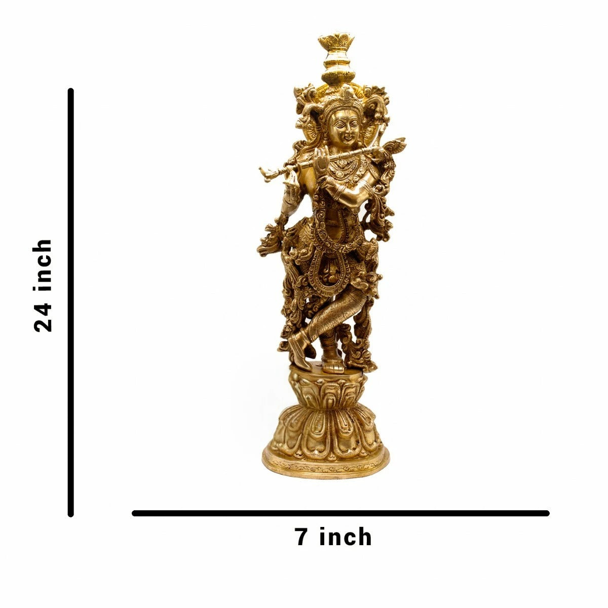 Brass Royal Golden Krishna Playing Flute Weight 12 Kg And Height 24 Inch