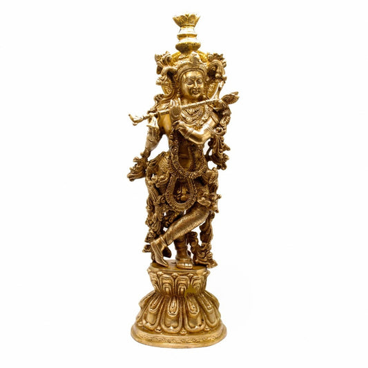 Brass Royal Golden Krishna Playing Flute Weight 12 Kg And Height 24 Inch