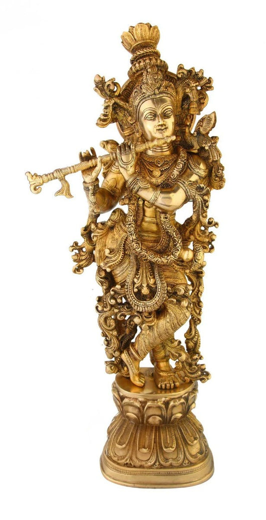 Brass Krishna Playing Flute Weight 29 Kg And Height 16 Inch
