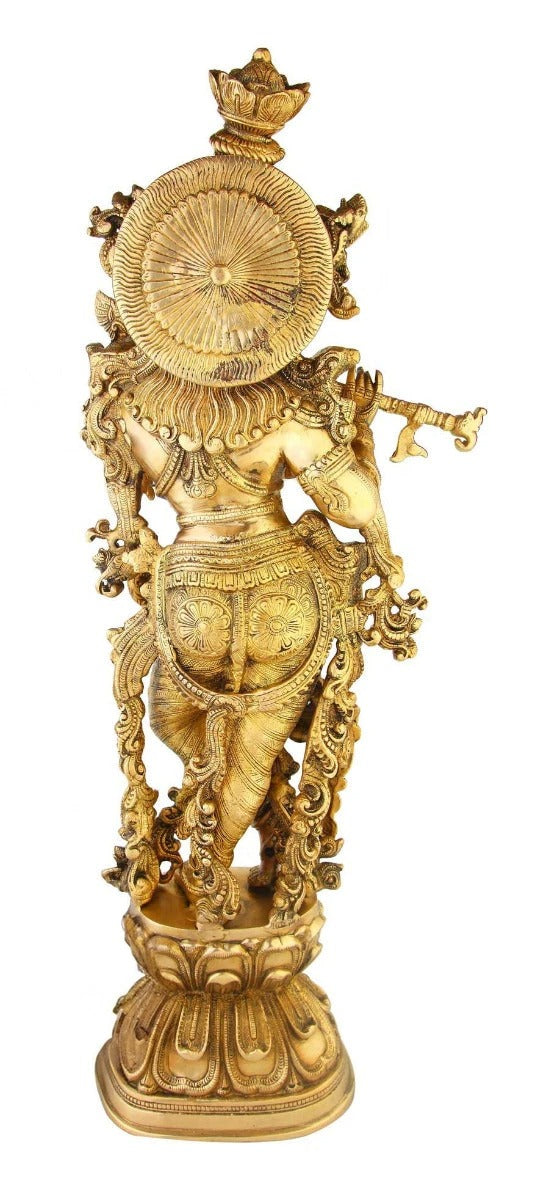 Brass Krishna Playing Flute Weight 29 Kg And Height 16 Inch